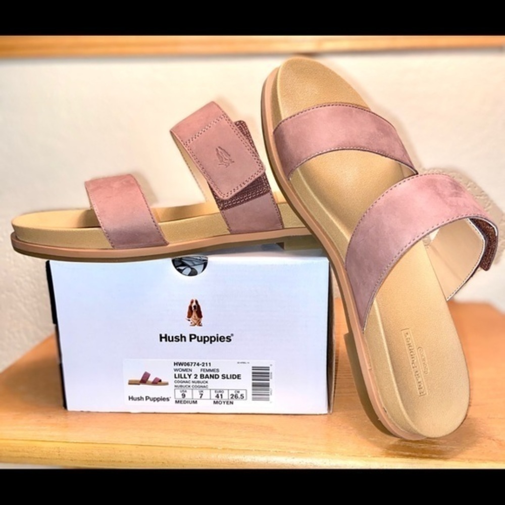 NIB-Hush Puppies Leather Two-Strap Sandals